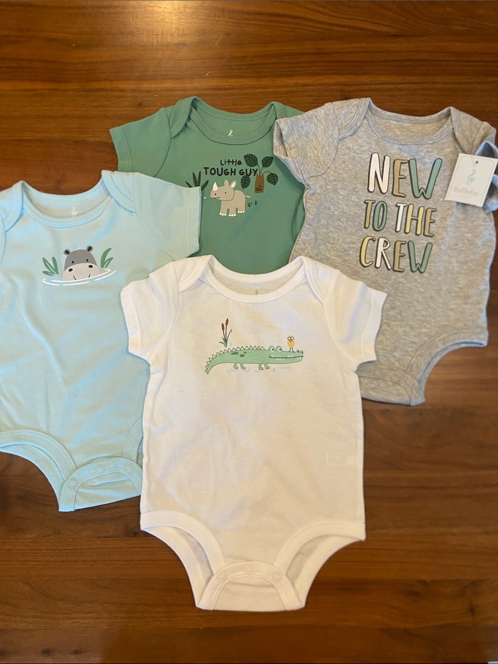 Lullaby Lane Teal & Gray 4 Pack One-Pieces
